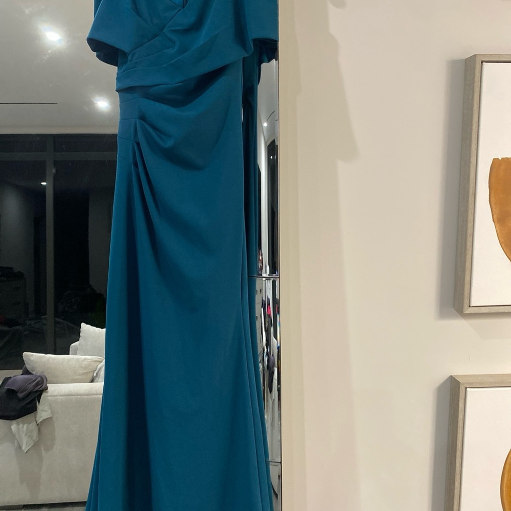 Aqua Teal Satin Dress with Gathered Waist